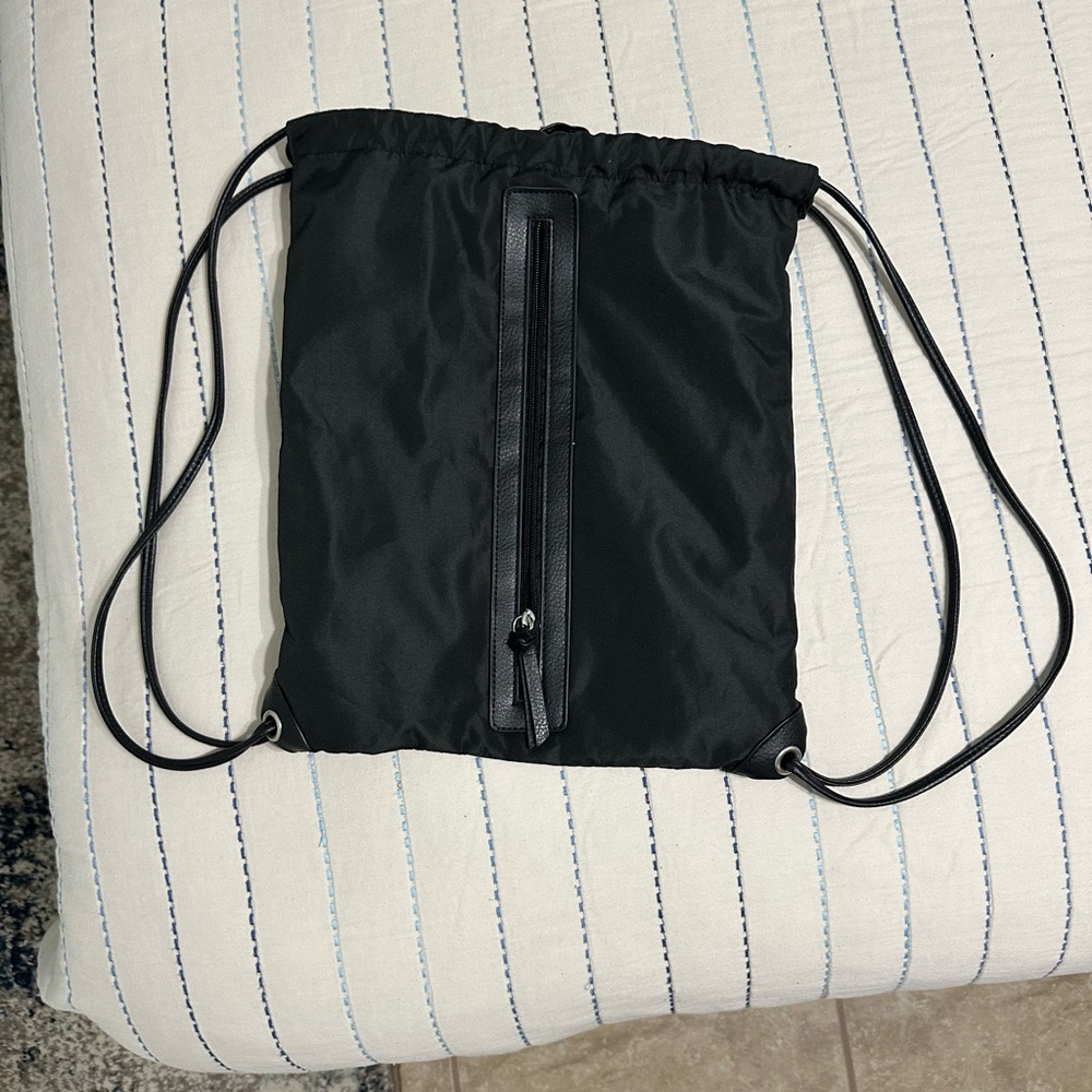 Black Drawstring Backpack Tote - Unbranded - image 3